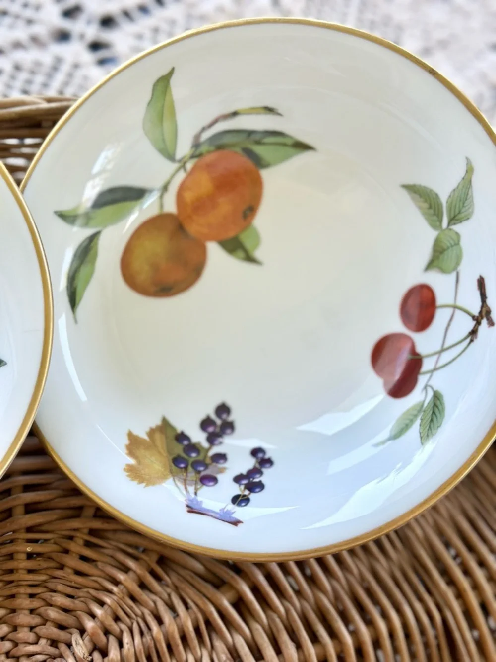 2 Vintage Royal Worcester Evesham Oranges Cereal Bowls Set England Gold Trim